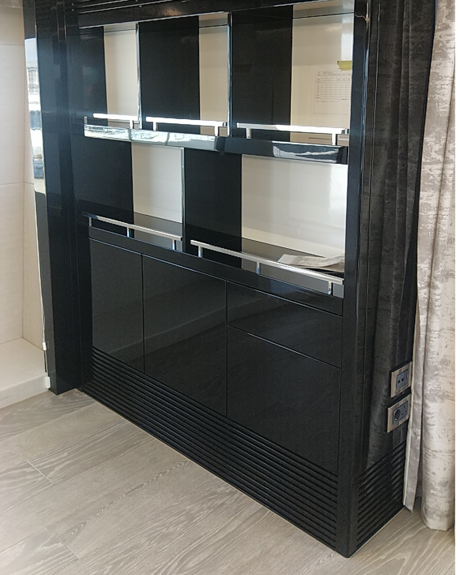 Sunseeker yacht cupboards wrapped in ultra black gloss