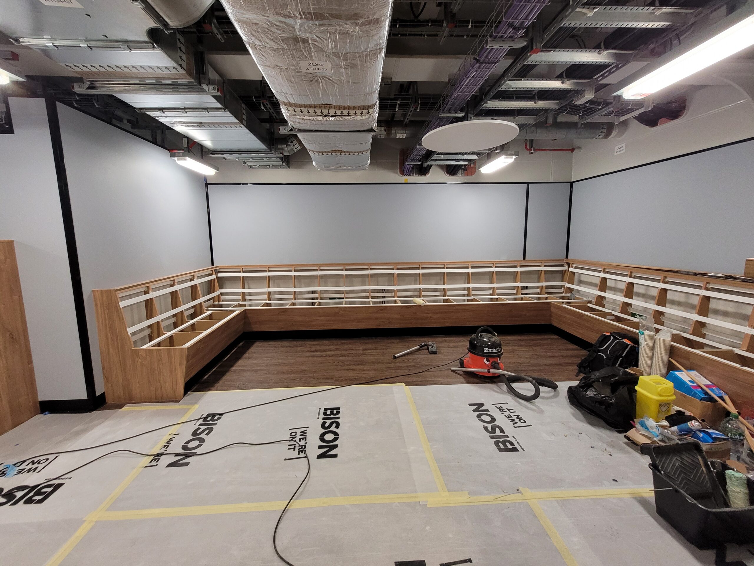 Here we installed architectural films to the refurbished Interior walls for this small coffee shop onboard a Navy Carrier vessel.