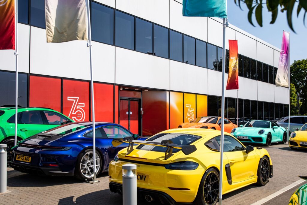 Digitally printed window graphics installation at Porsche.