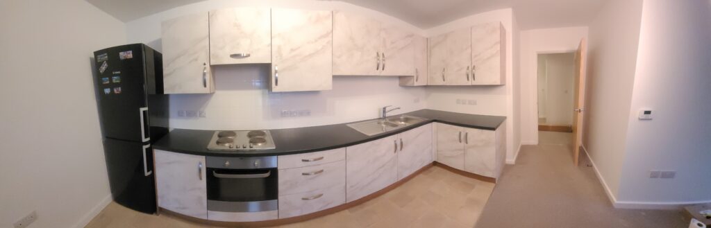 kitchen vinyl wrap completed, to compliment the newly painted walls and ceilings