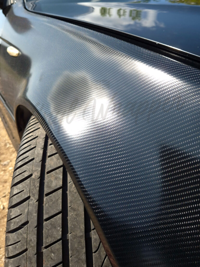 Close-up photo of this newly wrapped BMW front wing